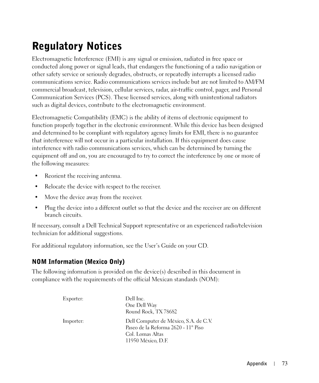 Dell 720 owner manual Regulatory Notices, NOM Information Mexico Only 