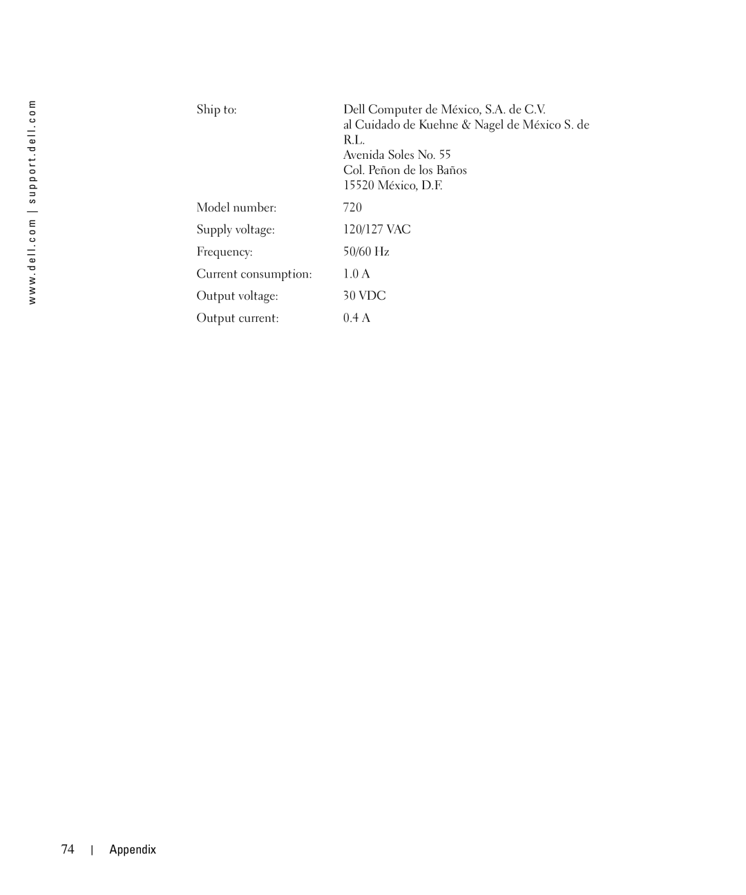 Dell 720 owner manual Appendix 