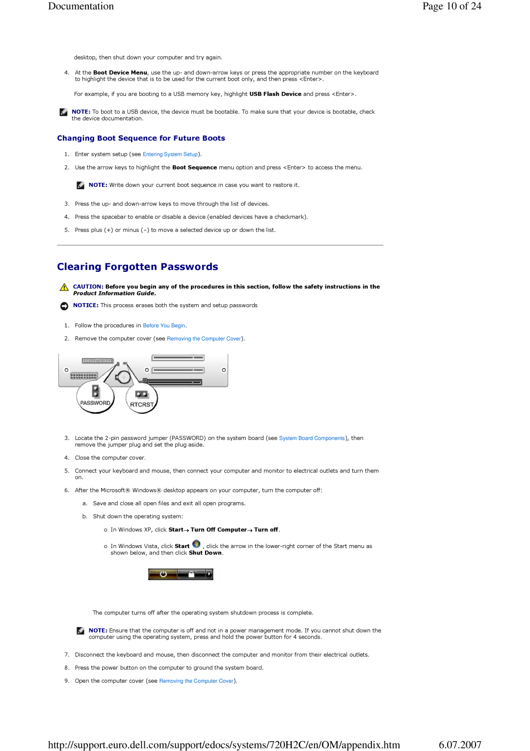 Dell 720 appendix Clearing Forgotten Passwords, Changing Boot Sequence for Future Boots 