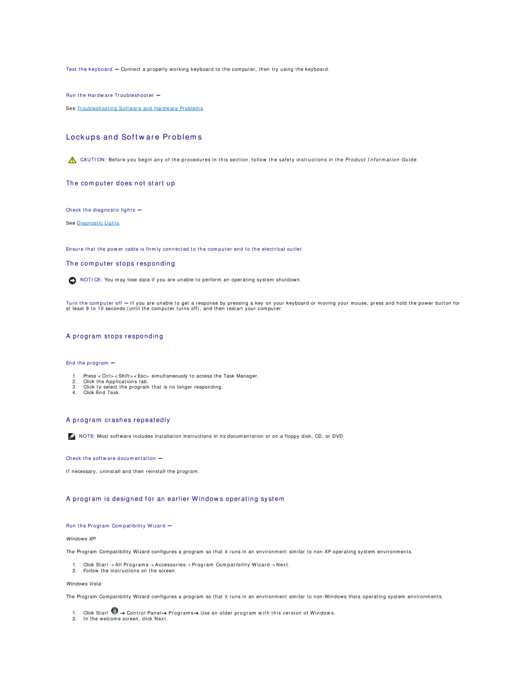 Dell 720H2C appendix Lockups and Software Problems 