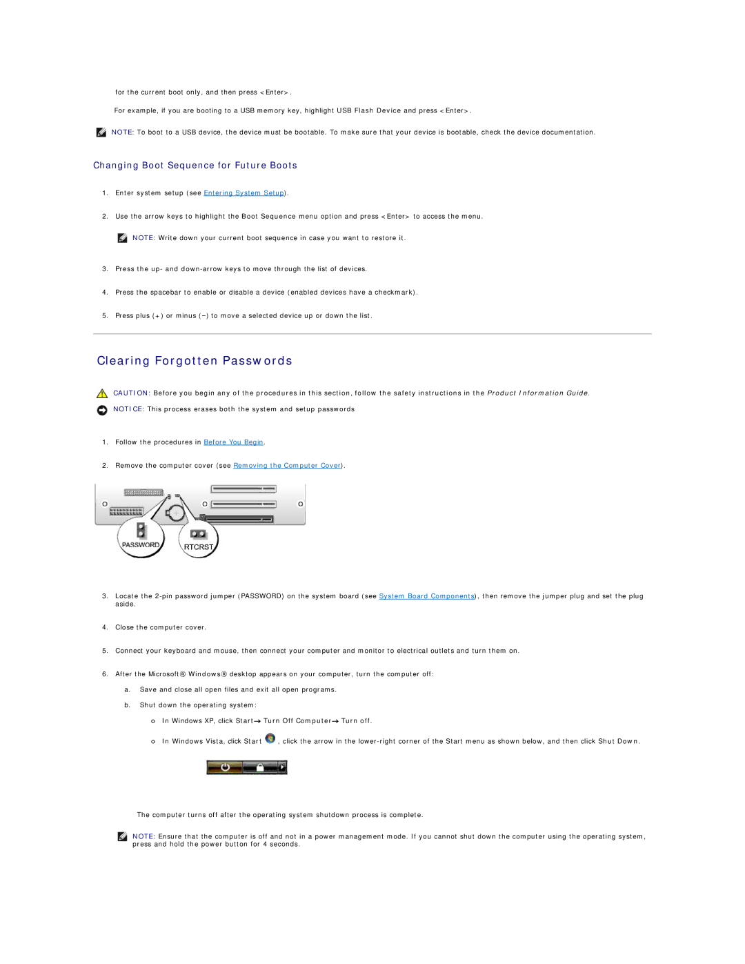 Dell 720H2C appendix Clearing Forgotten Passwords, Changing Boot Sequence for Future Boots 