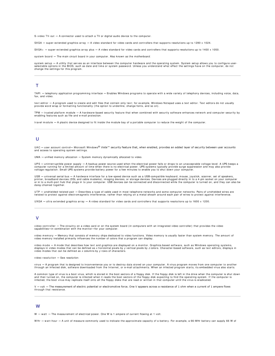 Dell 720H2C appendix Video resolution See resolution 