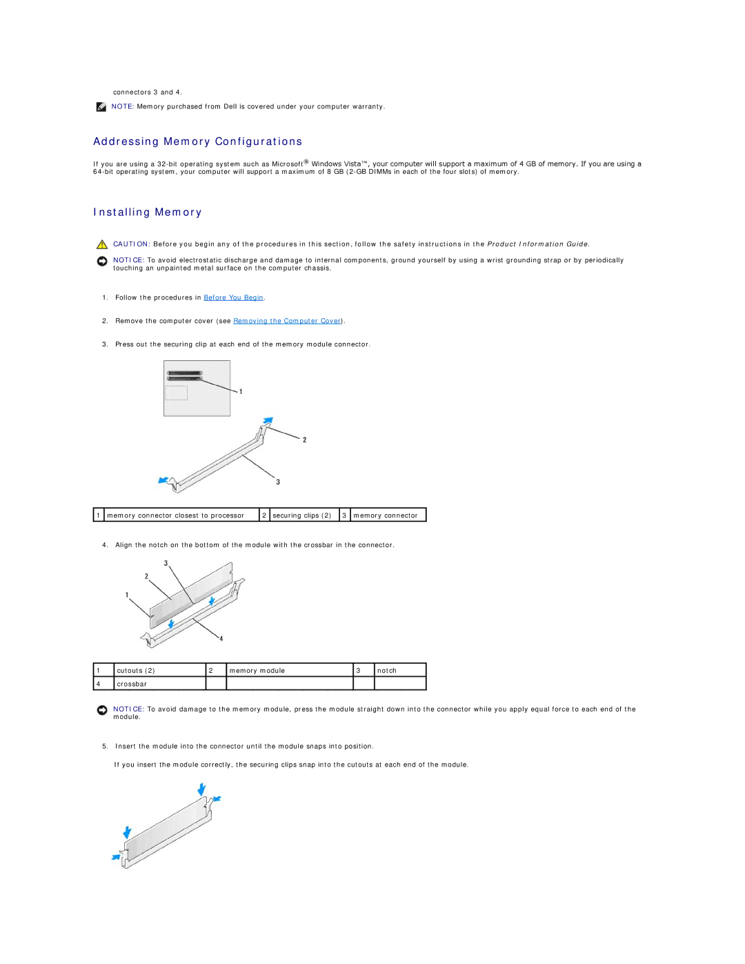 Dell 720H2C appendix Addressing Memory Configurations, Installing Memory 