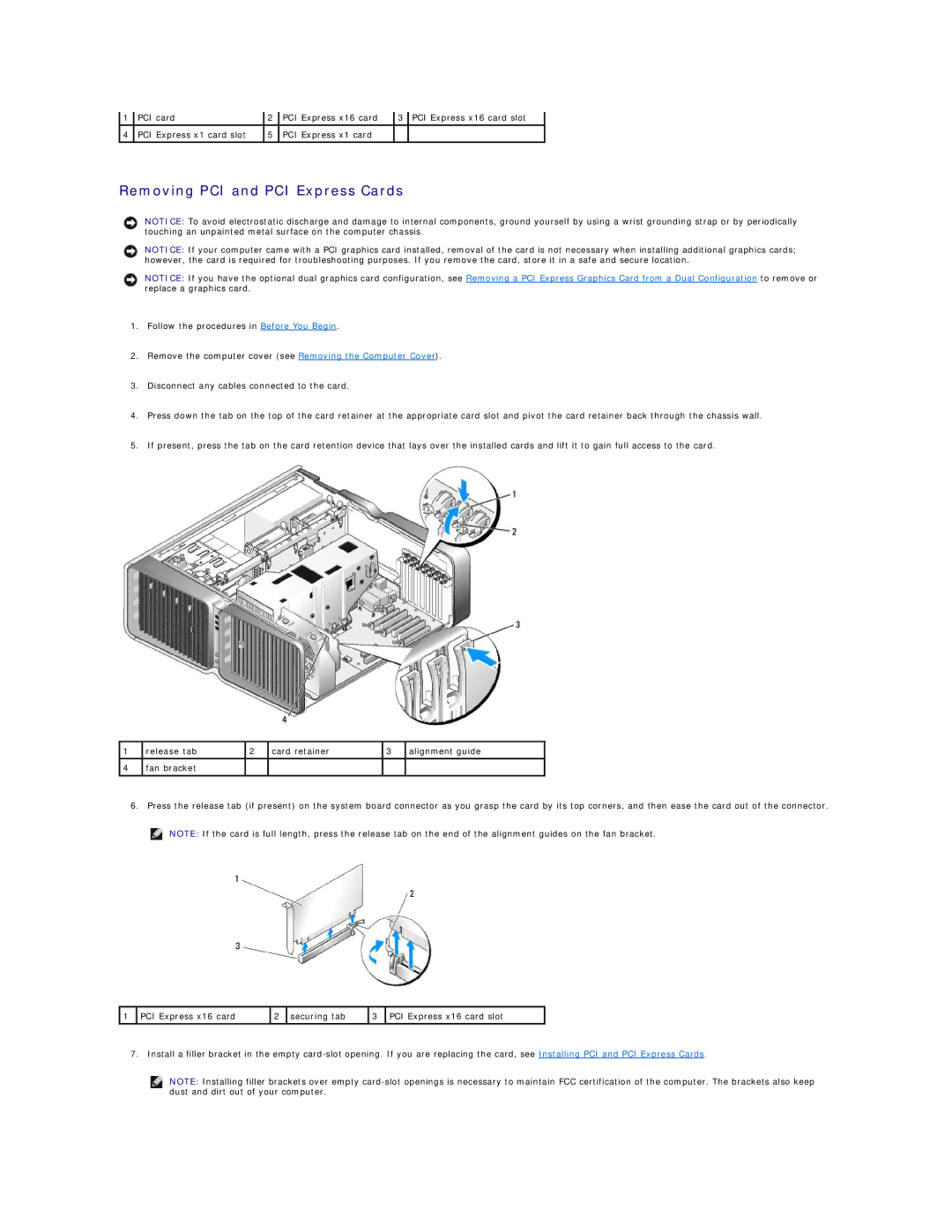 Dell 720H2C appendix Removing PCI and PCI Express Cards 