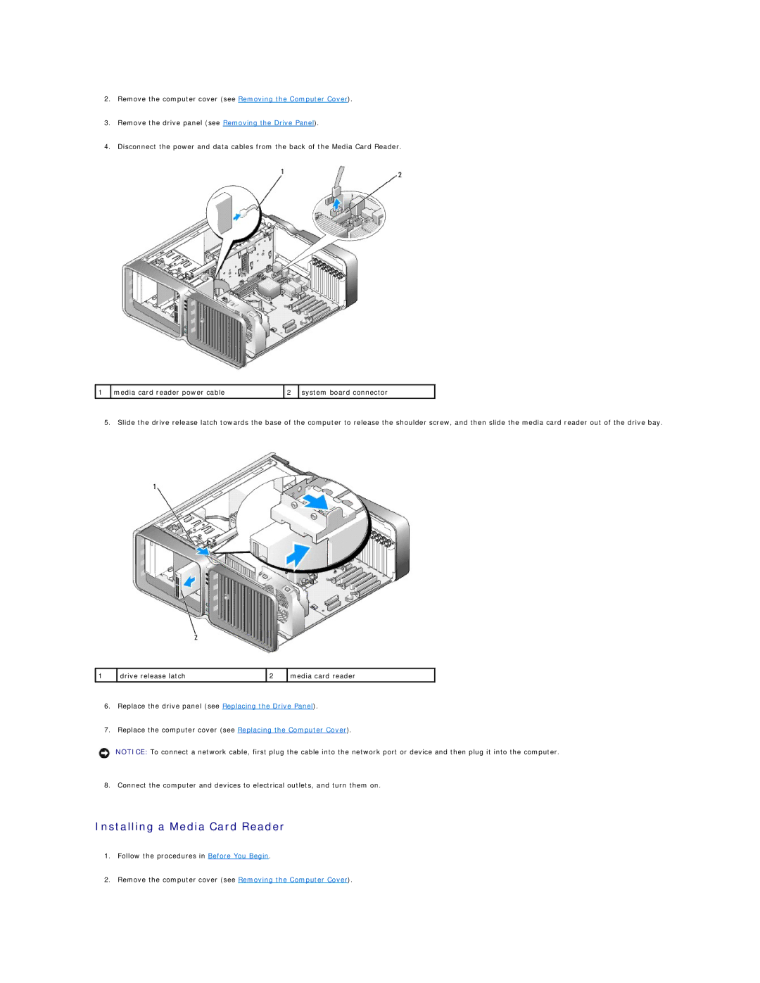 Dell 720H2C appendix Installing a Media Card Reader 