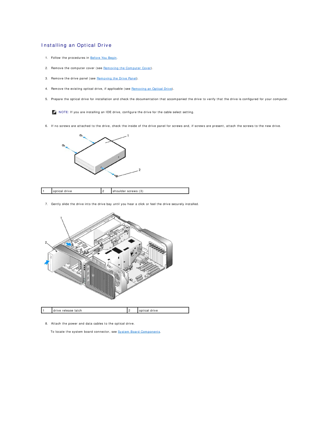 Dell 720H2C appendix Installing an Optical Drive 