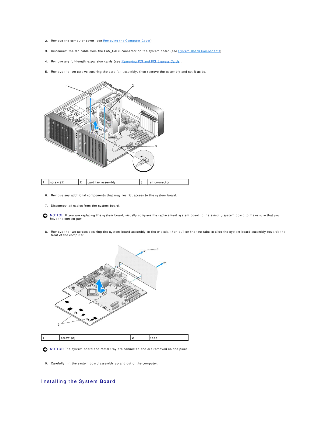 Dell 720H2C appendix Installing the System Board 