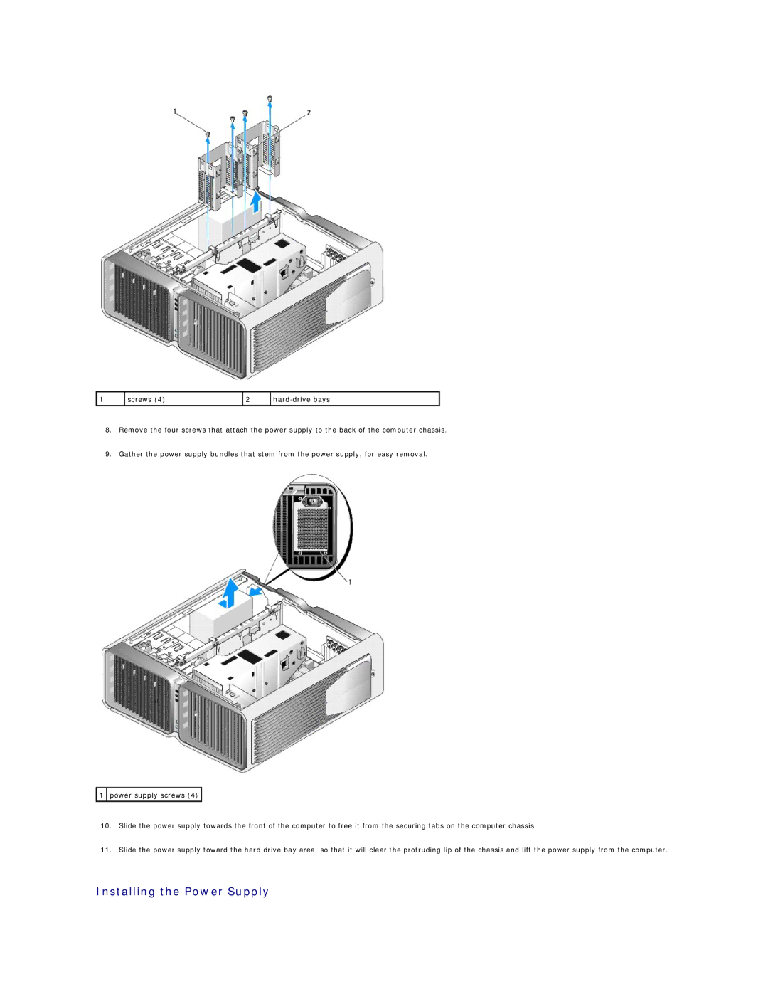 Dell 720H2C appendix Installing the Power Supply 