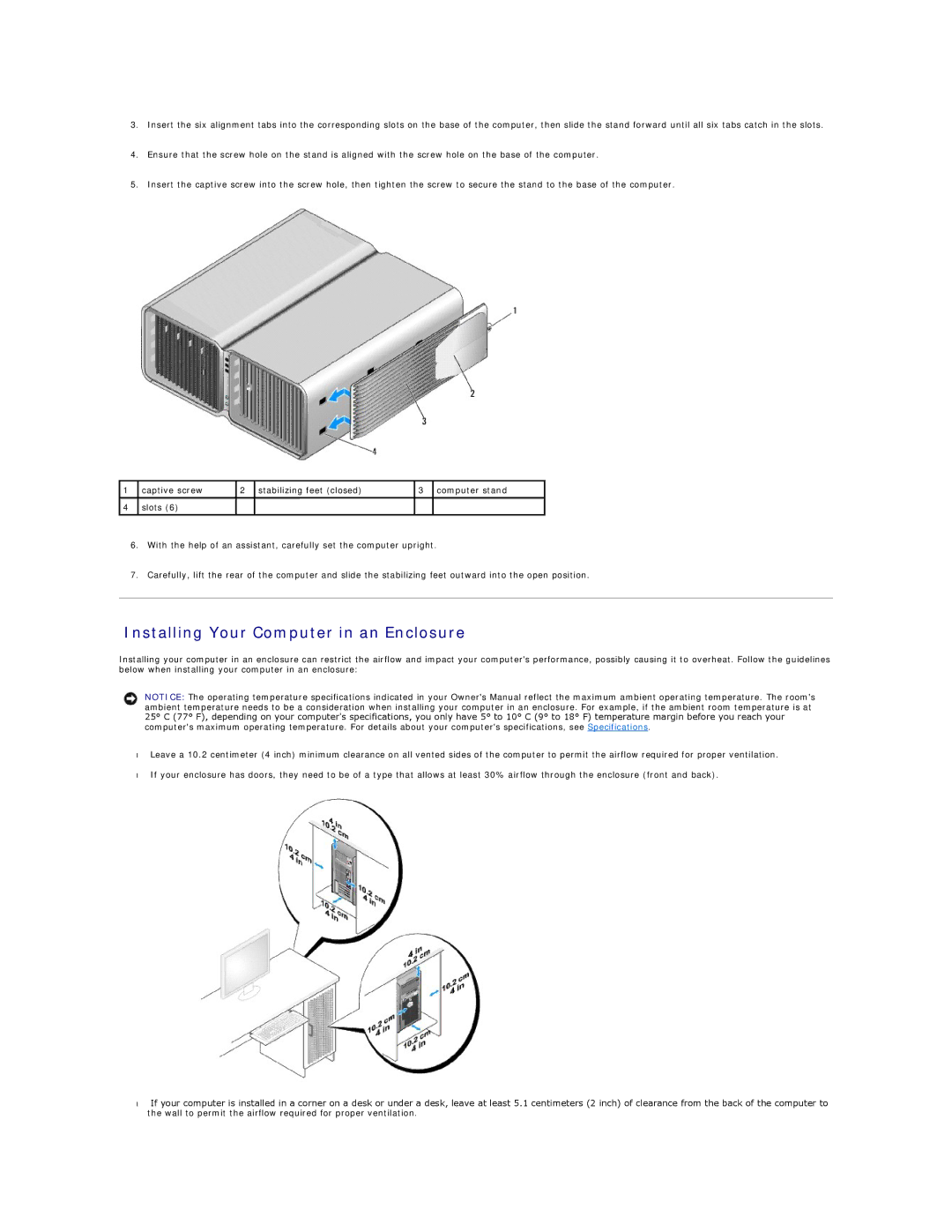 Dell 720H2C appendix Installing Your Computer in an Enclosure 