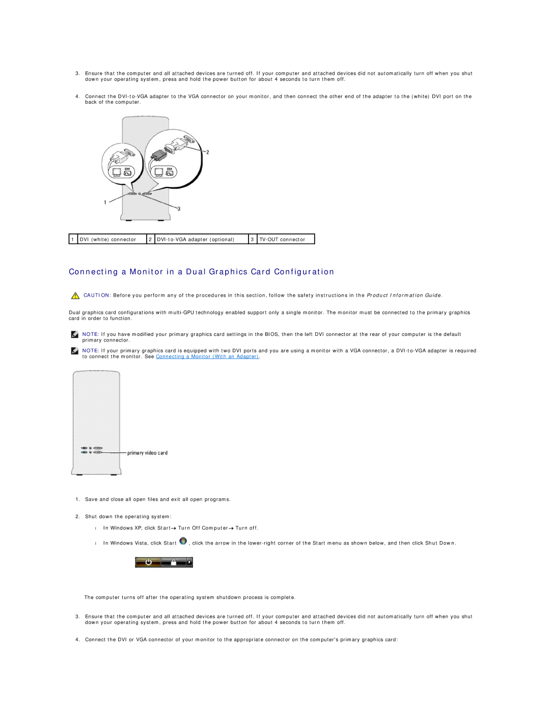 Dell 720H2C appendix Connecting a Monitor in a Dual Graphics Card Configuration 