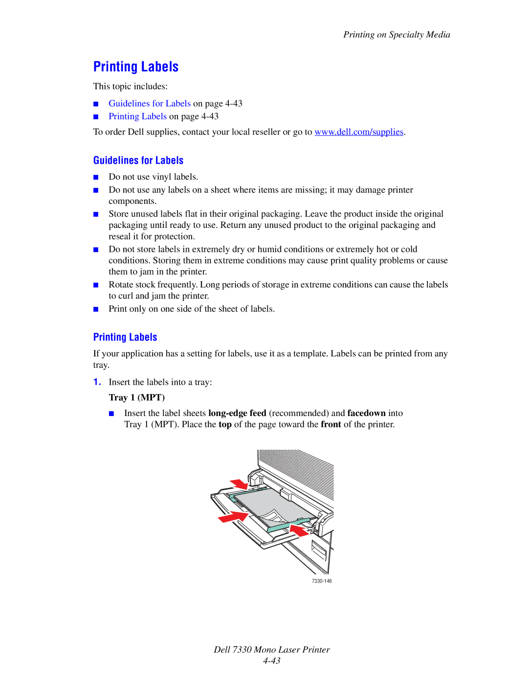 Dell 7330 manual Printing Labels, Guidelines for Labels 