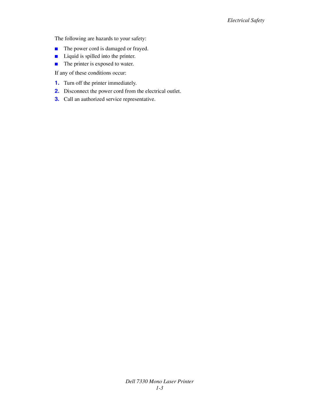 Dell 7330 manual Electrical Safety 