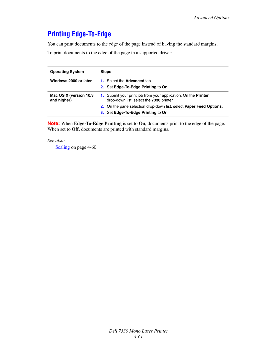 Dell 7330 manual Printing Edge-To-Edge 