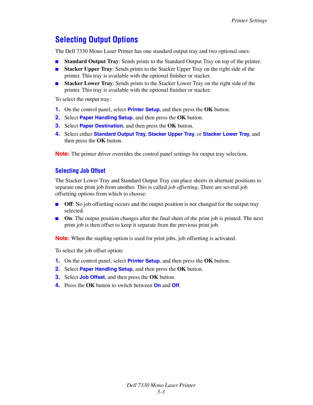 Dell 7330 manual Selecting Output Options, Selecting Job Offset 