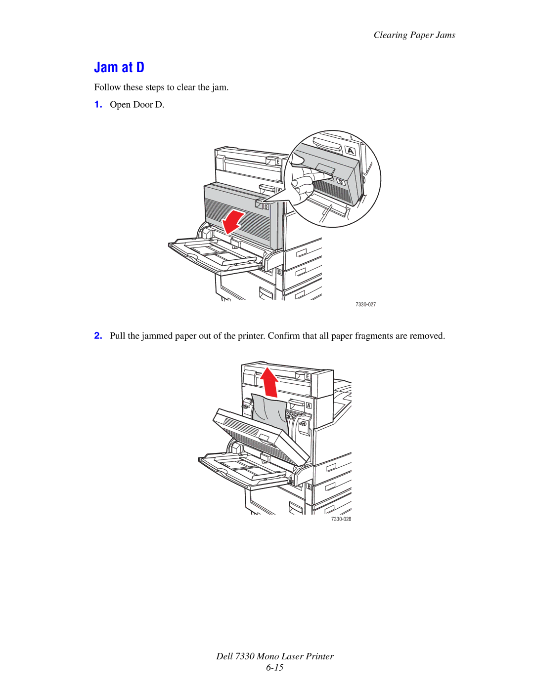 Dell 7330 manual Jam at D 