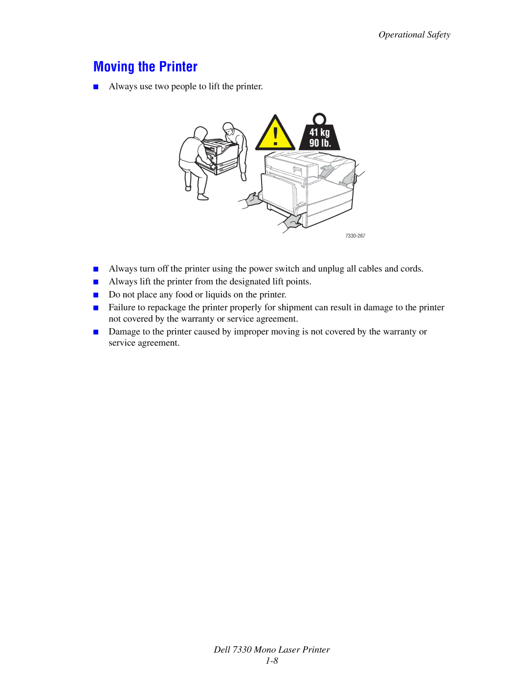 Dell 7330 manual Moving the Printer 