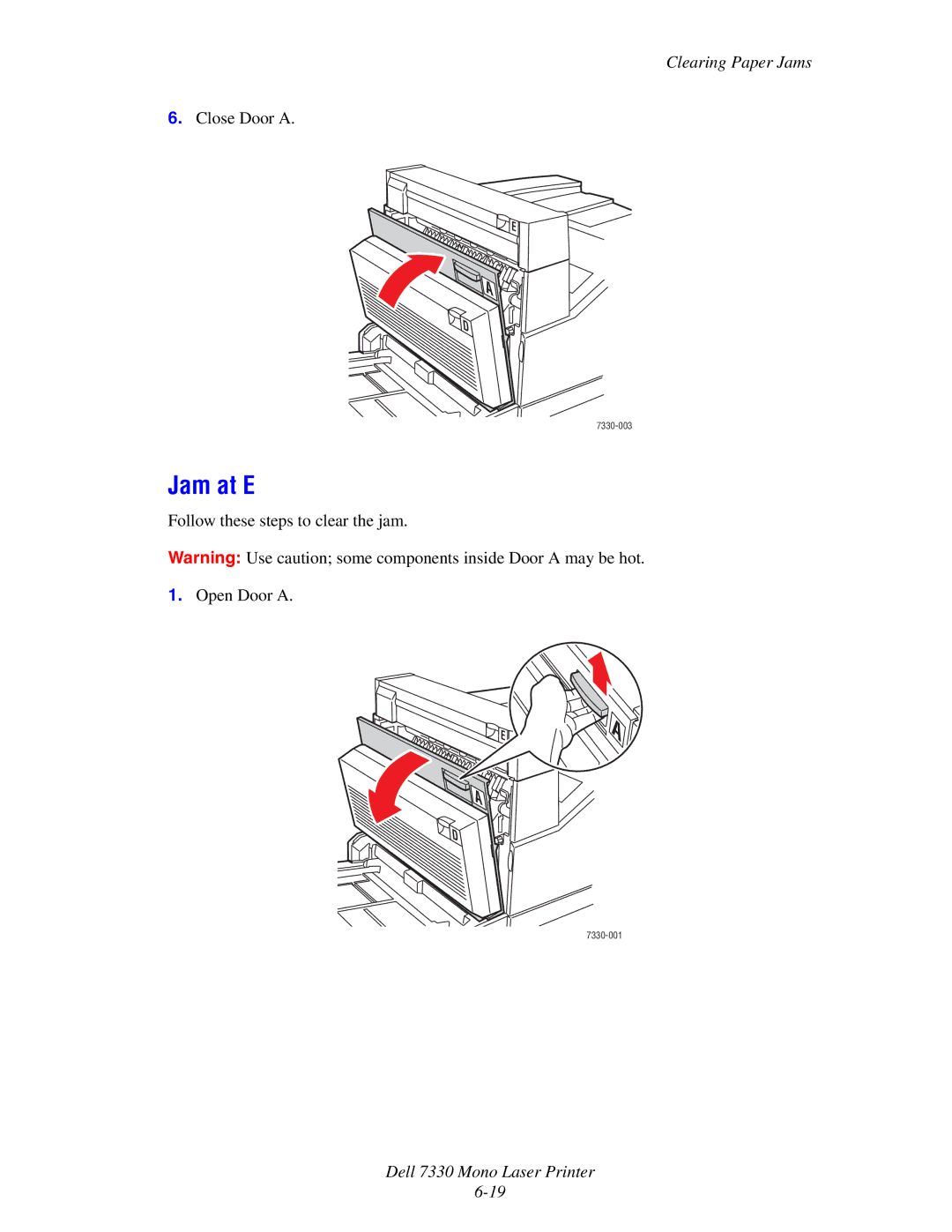 Dell 7330 manual Jam at E 