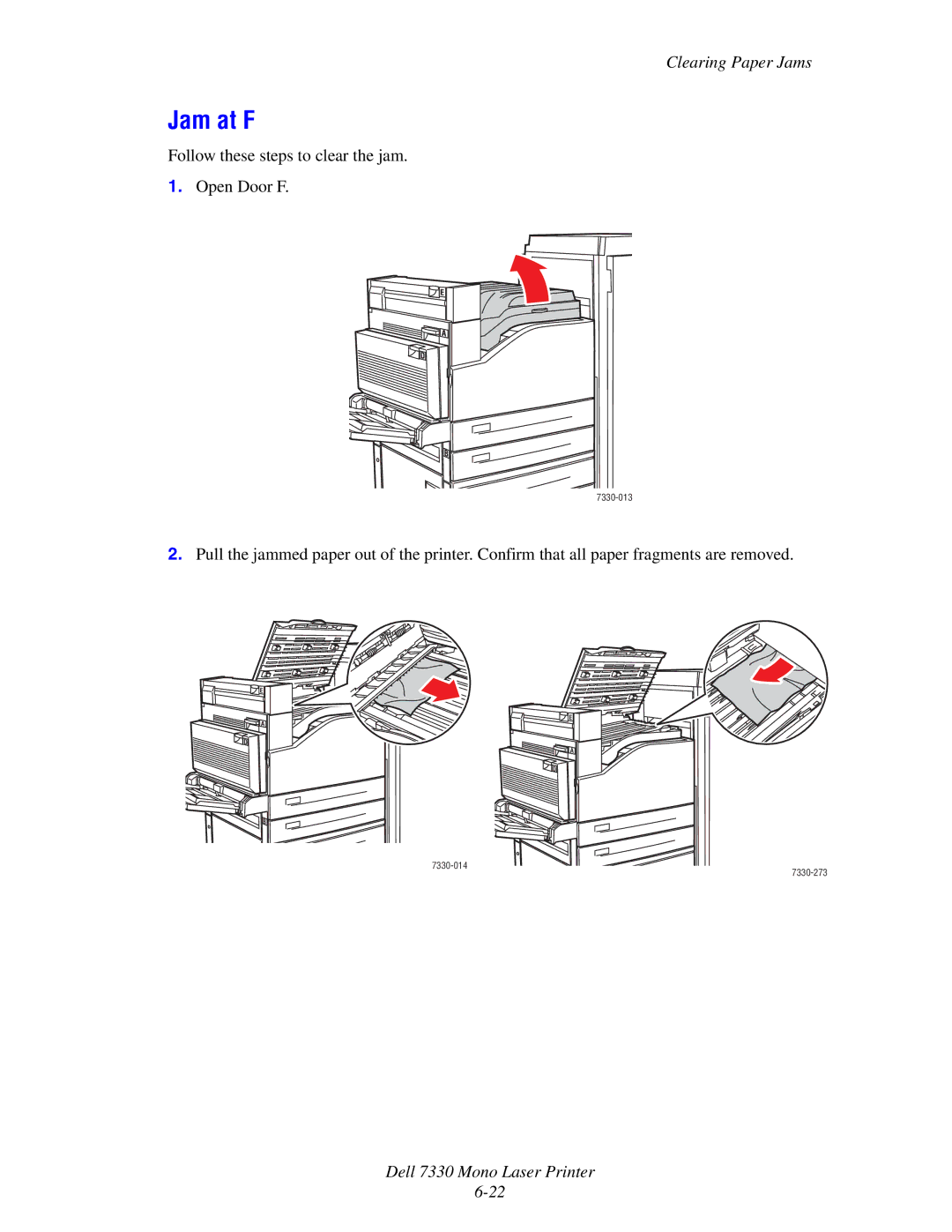 Dell 7330 manual Jam at F 