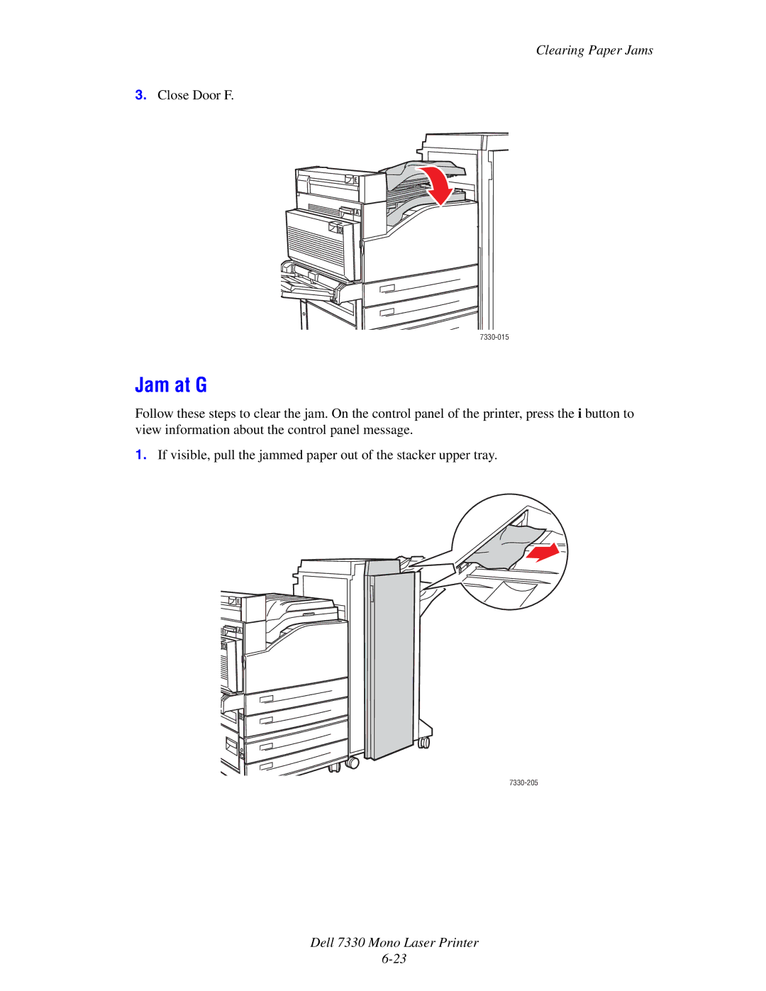 Dell 7330 manual Jam at G 