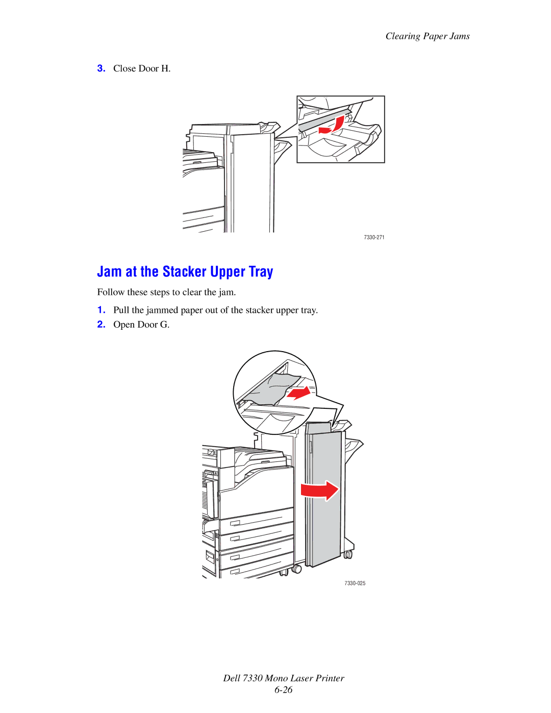 Dell 7330 manual Jam at the Stacker Upper Tray 