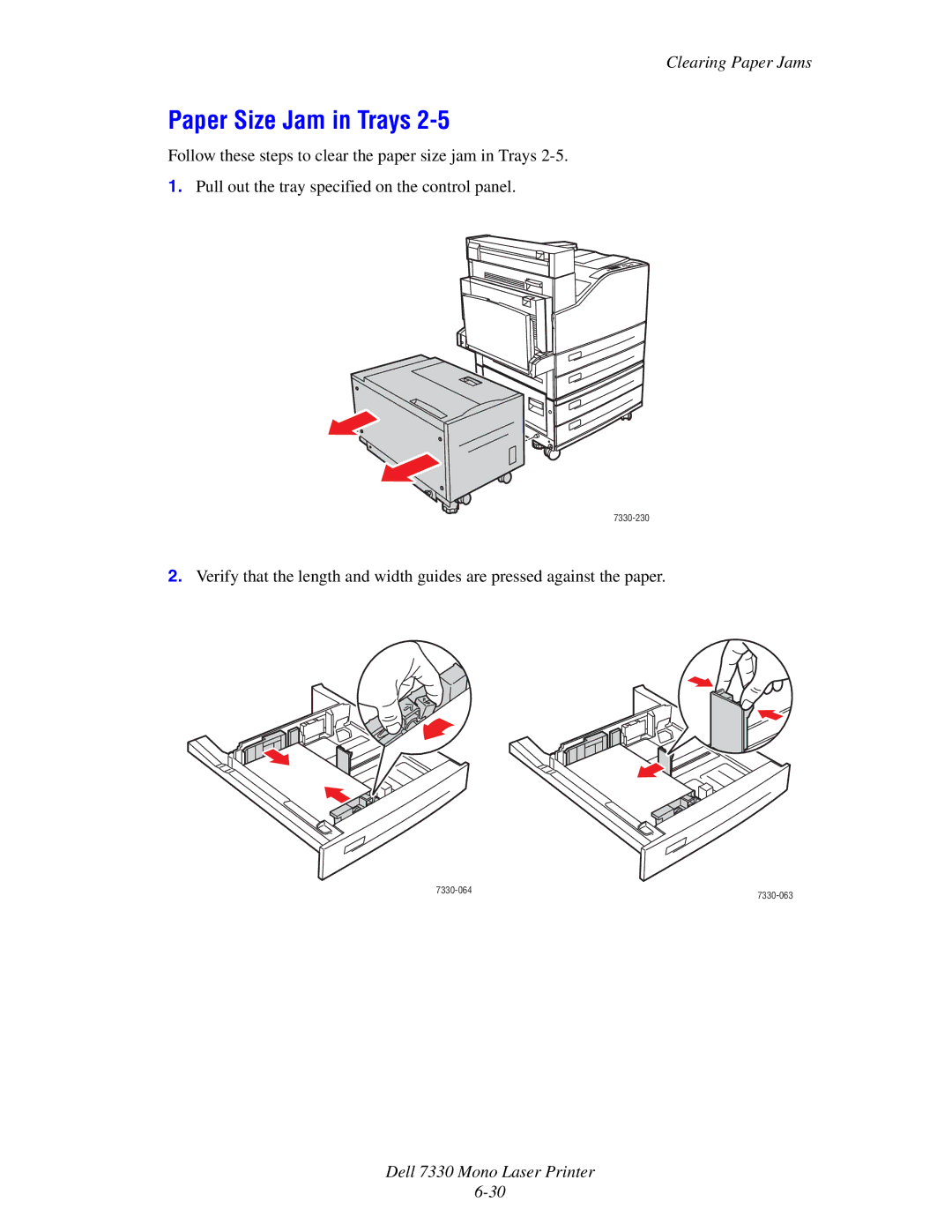 Dell 7330 manual Paper Size Jam in Trays 