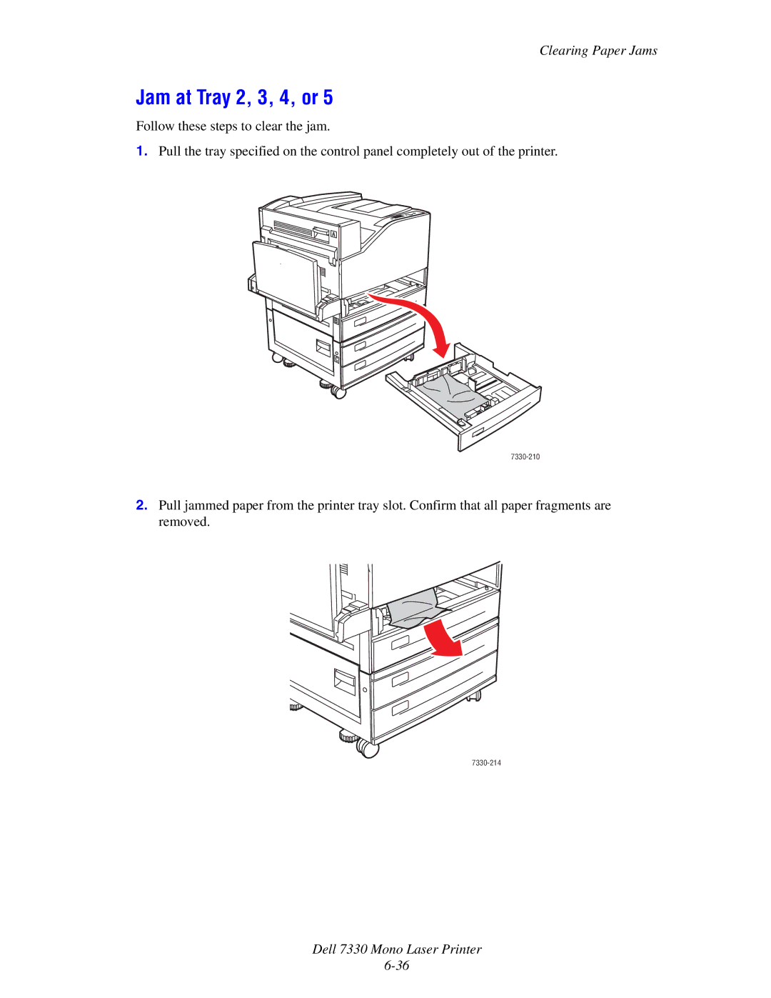 Dell 7330 manual Jam at Tray 2, 3, 4, or 