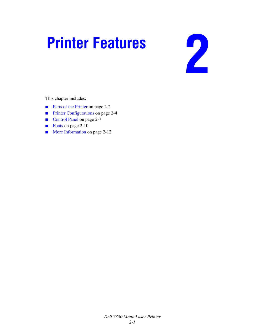 Dell 7330 manual Printer Features 