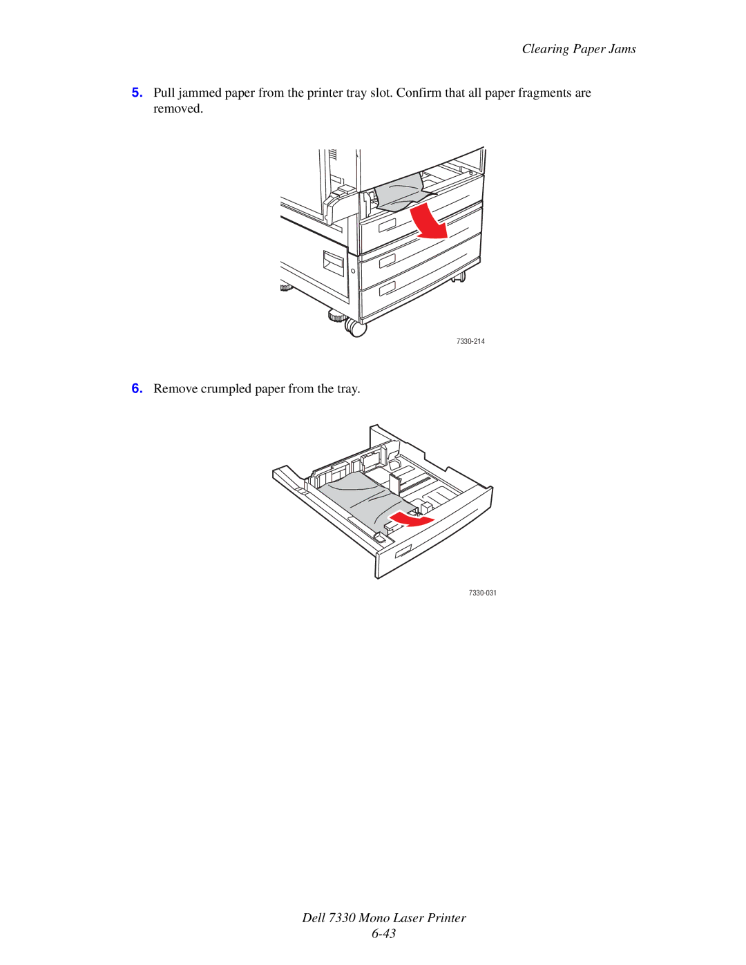 Dell 7330 manual Remove crumpled paper from the tray 