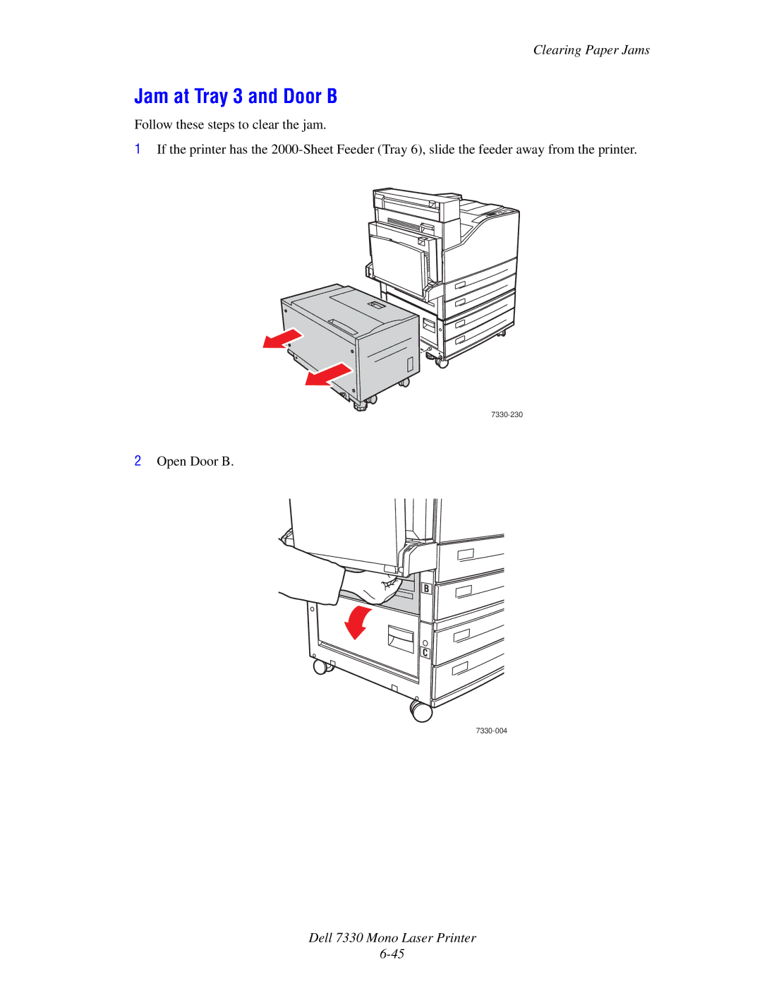 Dell 7330 manual Jam at Tray 3 and Door B 