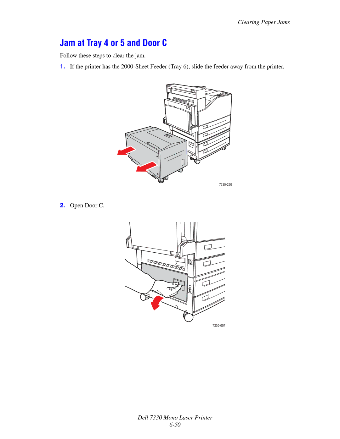 Dell 7330 manual Jam at Tray 4 or 5 and Door C 