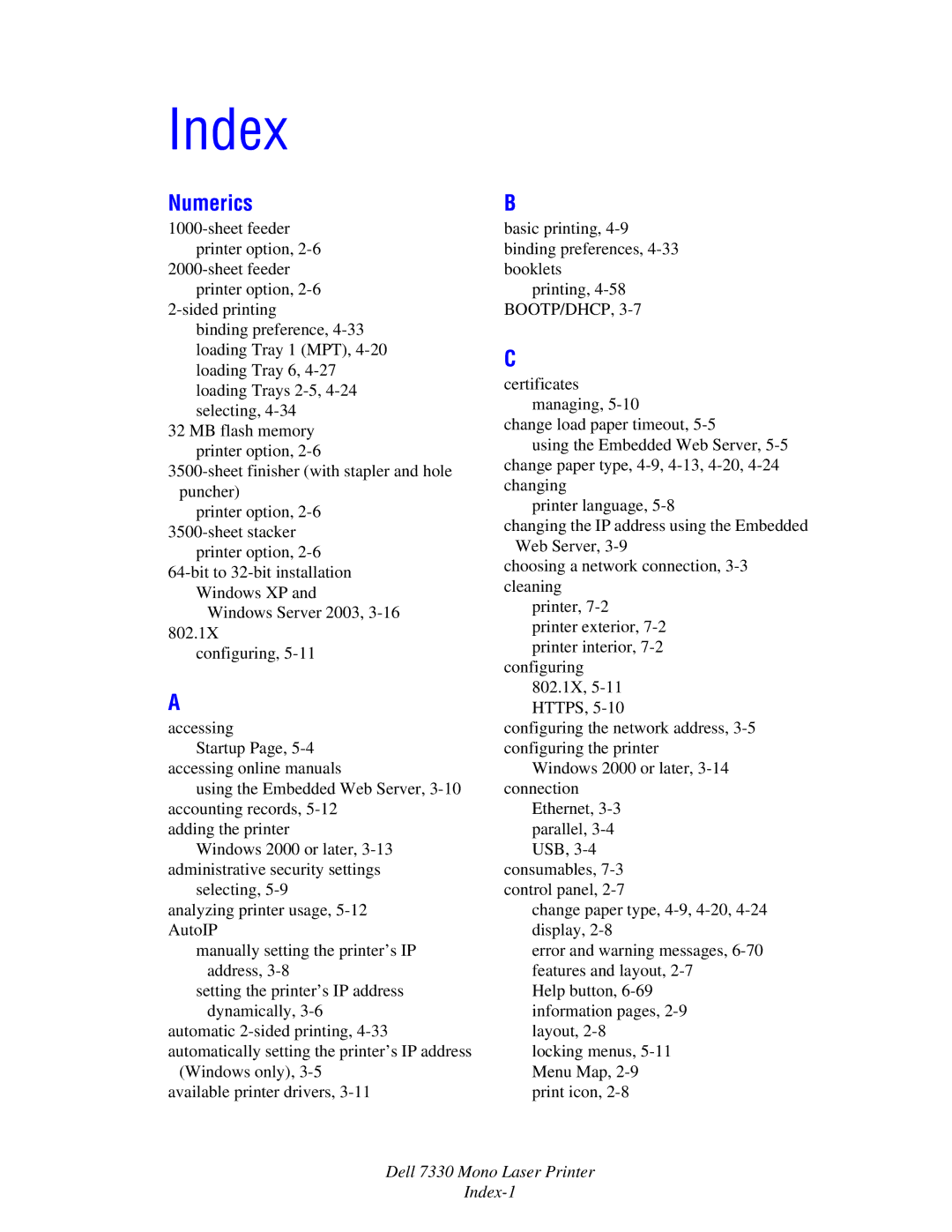 Dell 7330 manual Index 