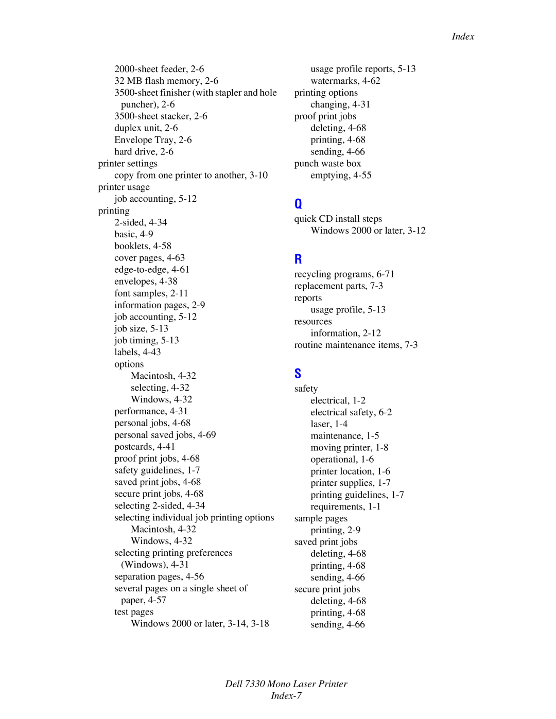 Dell manual Dell 7330 Mono Laser Printer Index-7 