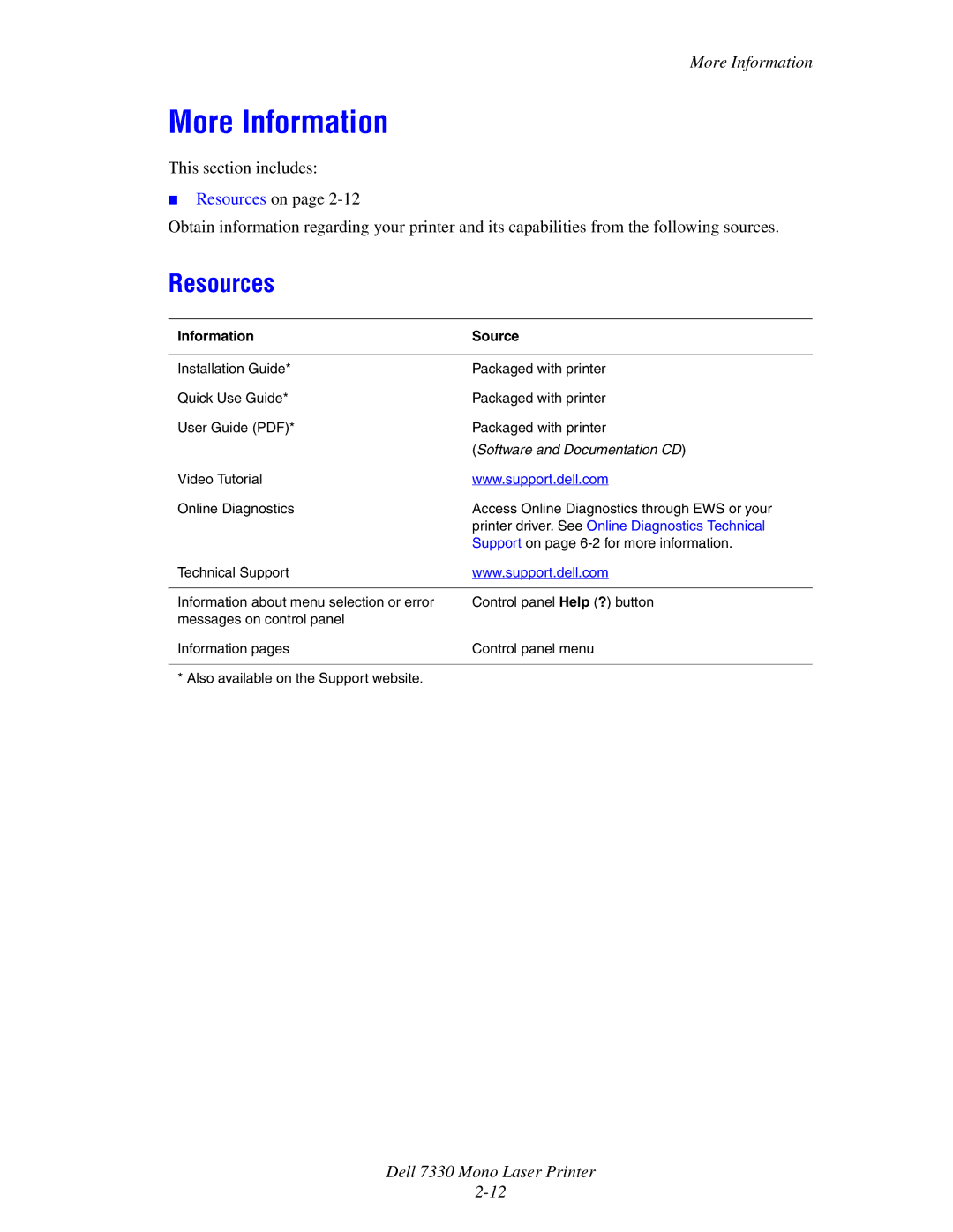 Dell 7330 manual More Information, Resources 