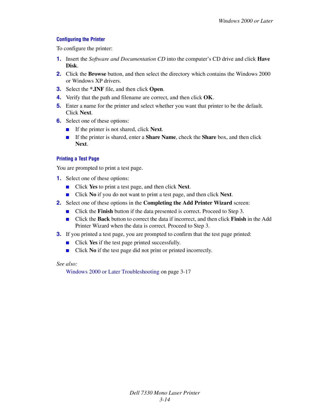 Dell 7330 manual Configuring the Printer 