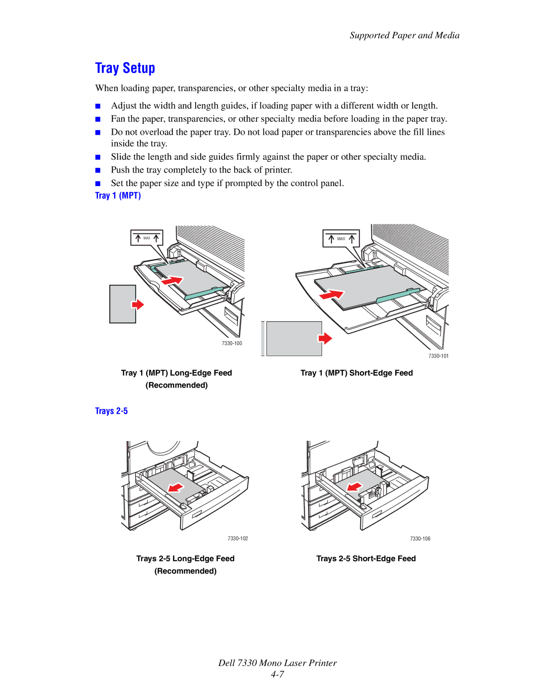 Dell 7330 manual Tray Setup, Tray 1 MPT 