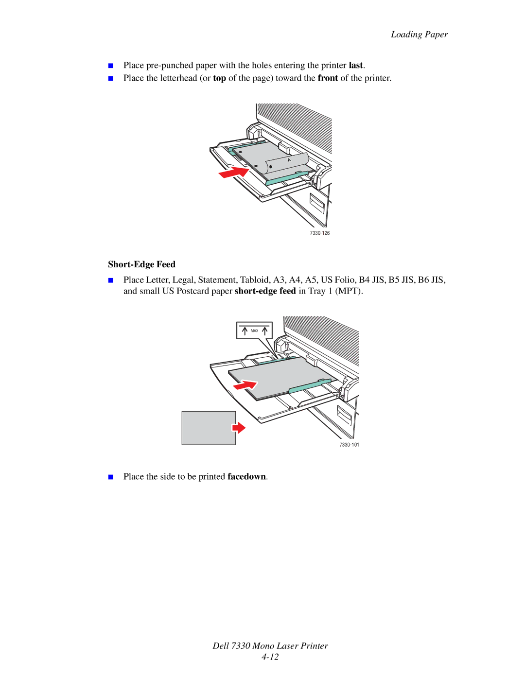 Dell 7330 manual Short-Edge Feed 