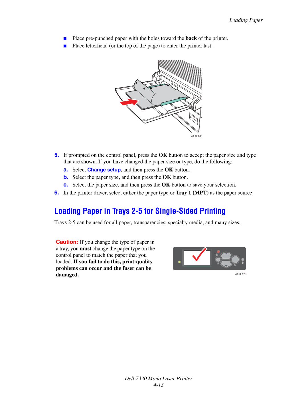 Dell 7330 manual Loading Paper in Trays 2-5 for Single-Sided Printing 