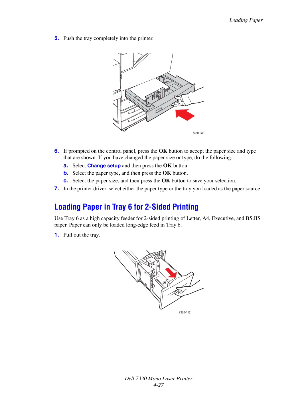 Dell 7330 manual Loading Paper in Tray 6 for 2-Sided Printing 