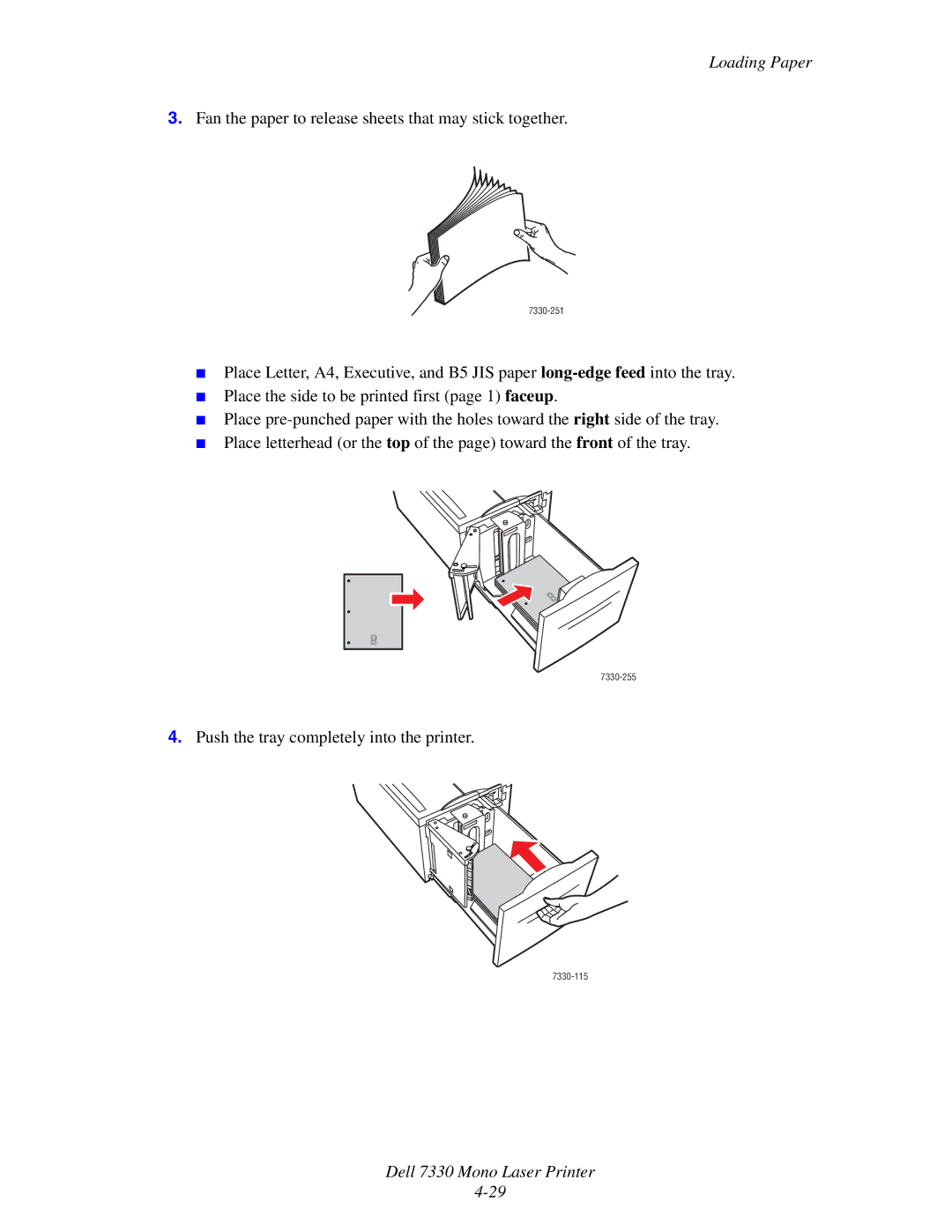 Dell 7330 manual Fan the paper to release sheets that may stick together 