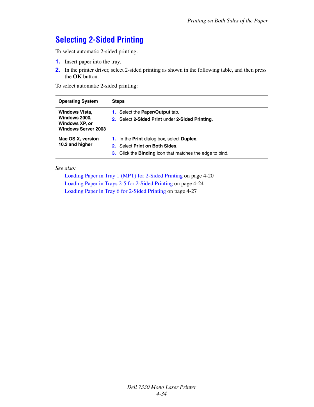 Dell 7330 manual Selecting 2-Sided Printing 