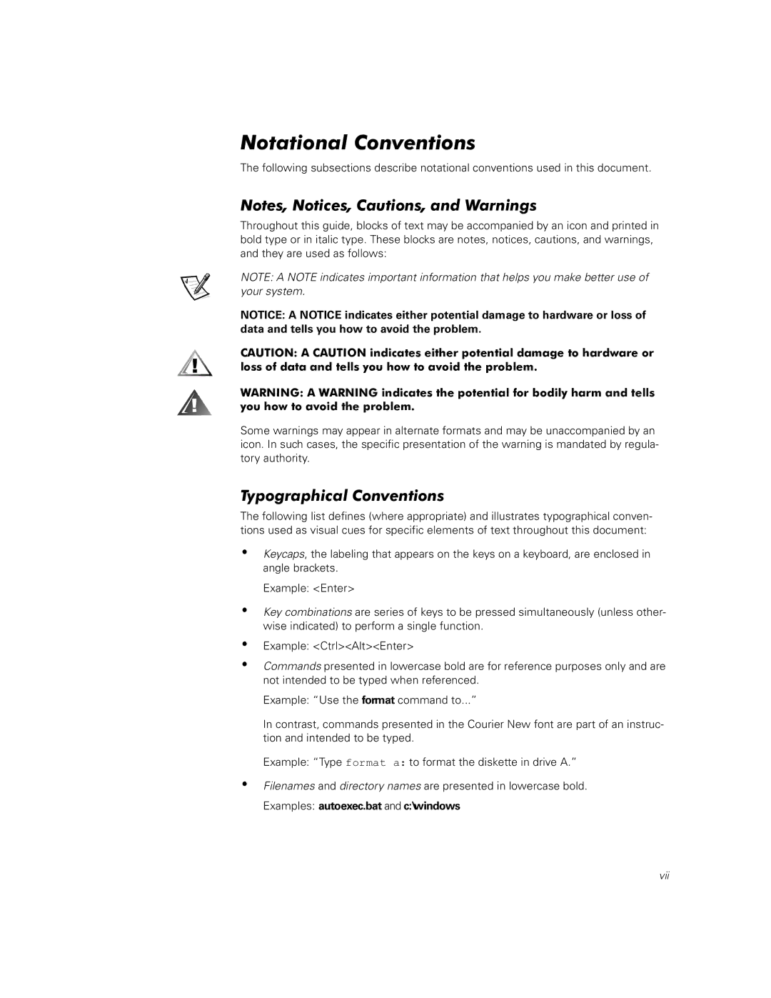 Dell 735 warranty Notational Conventions, Typographical Conventions 