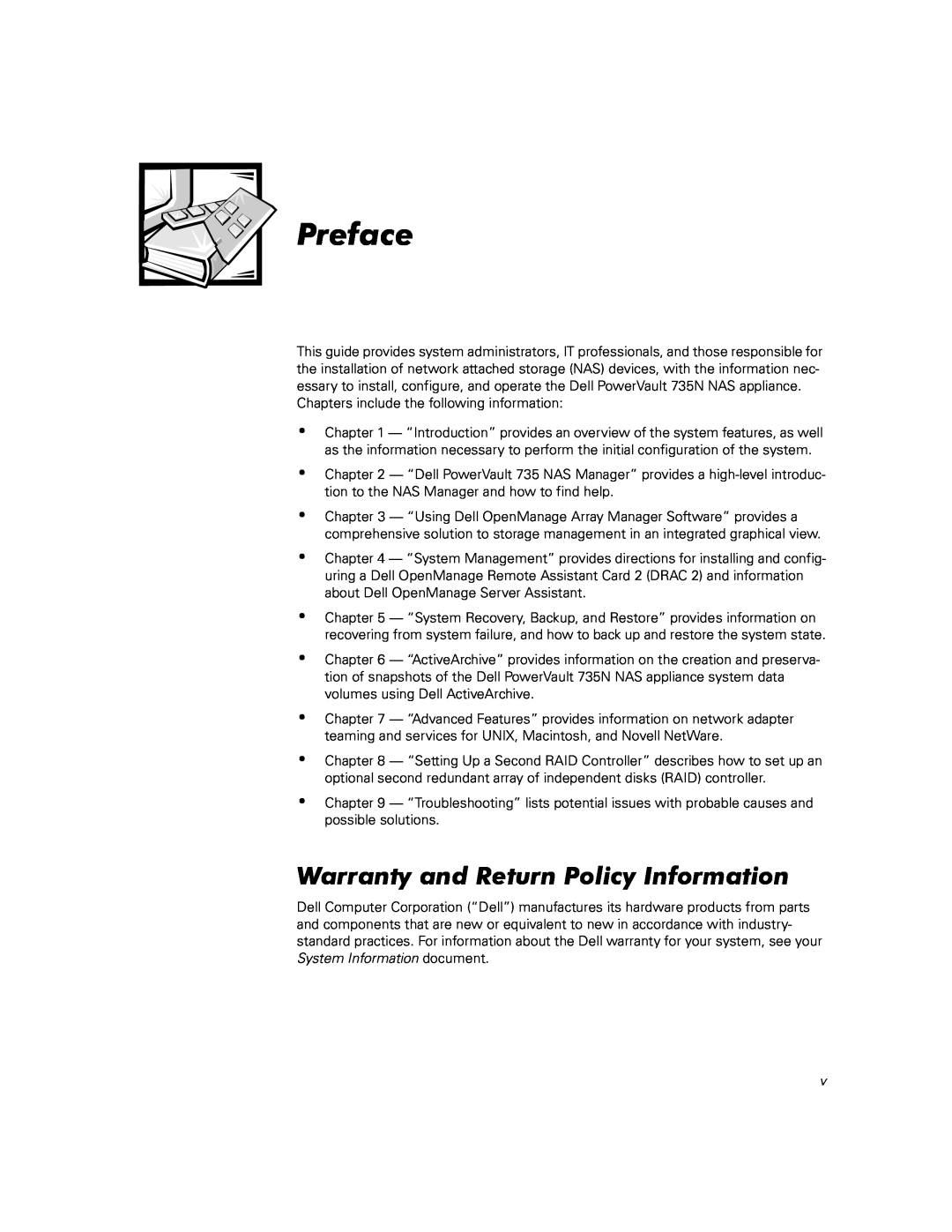 Dell 735 warranty Warranty and Return Policy Information, Preface 