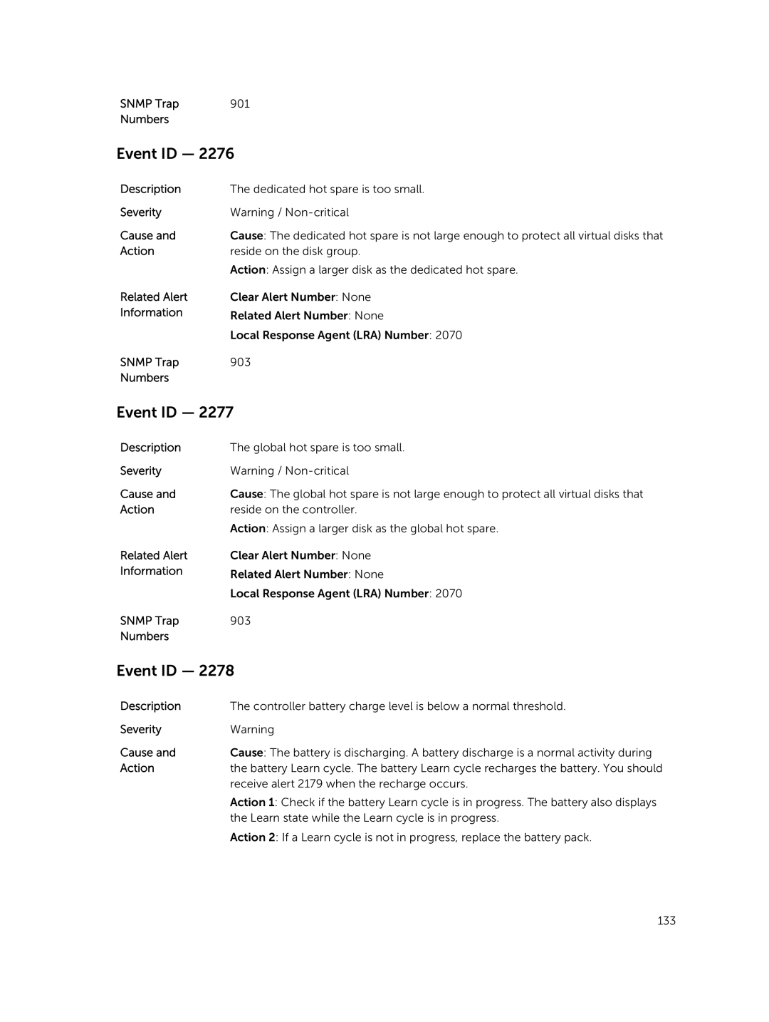 Dell 7.4 manual Dedicated hot spare is too small 