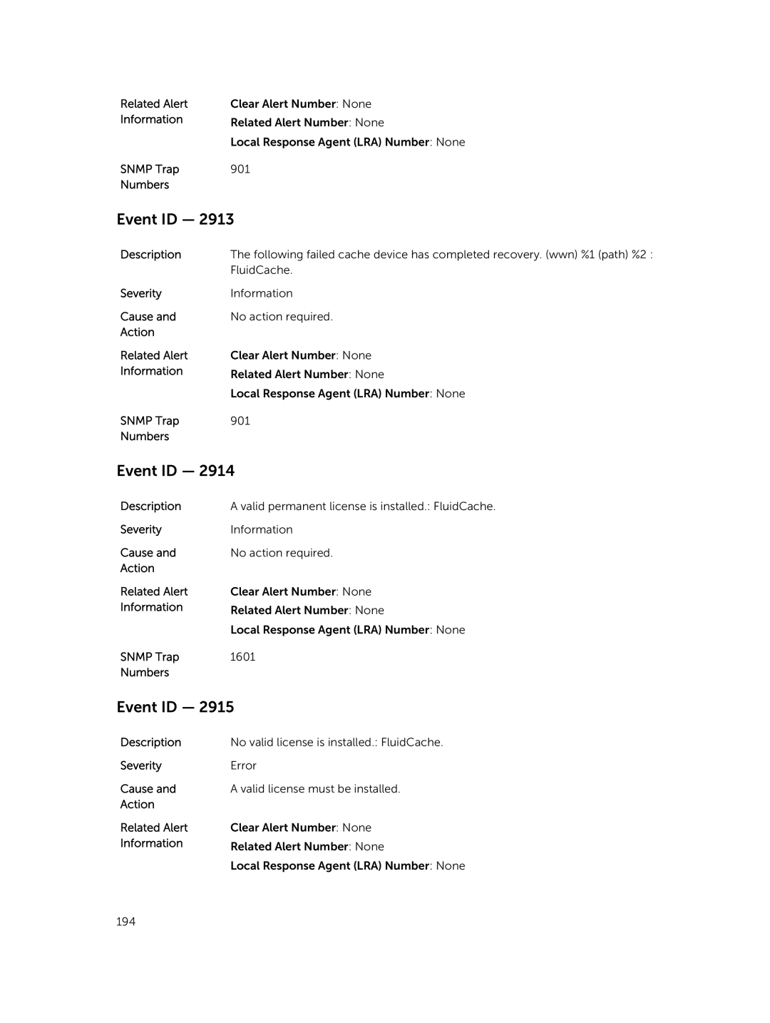 Dell 7.4 manual Local Response Agent LRA Number None 194 