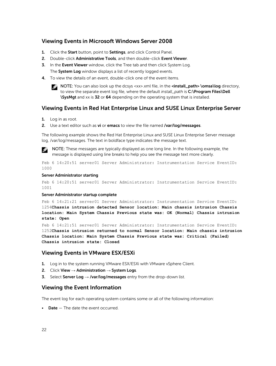 Dell 7.4 manual Viewing Events in Microsoft Windows Server 