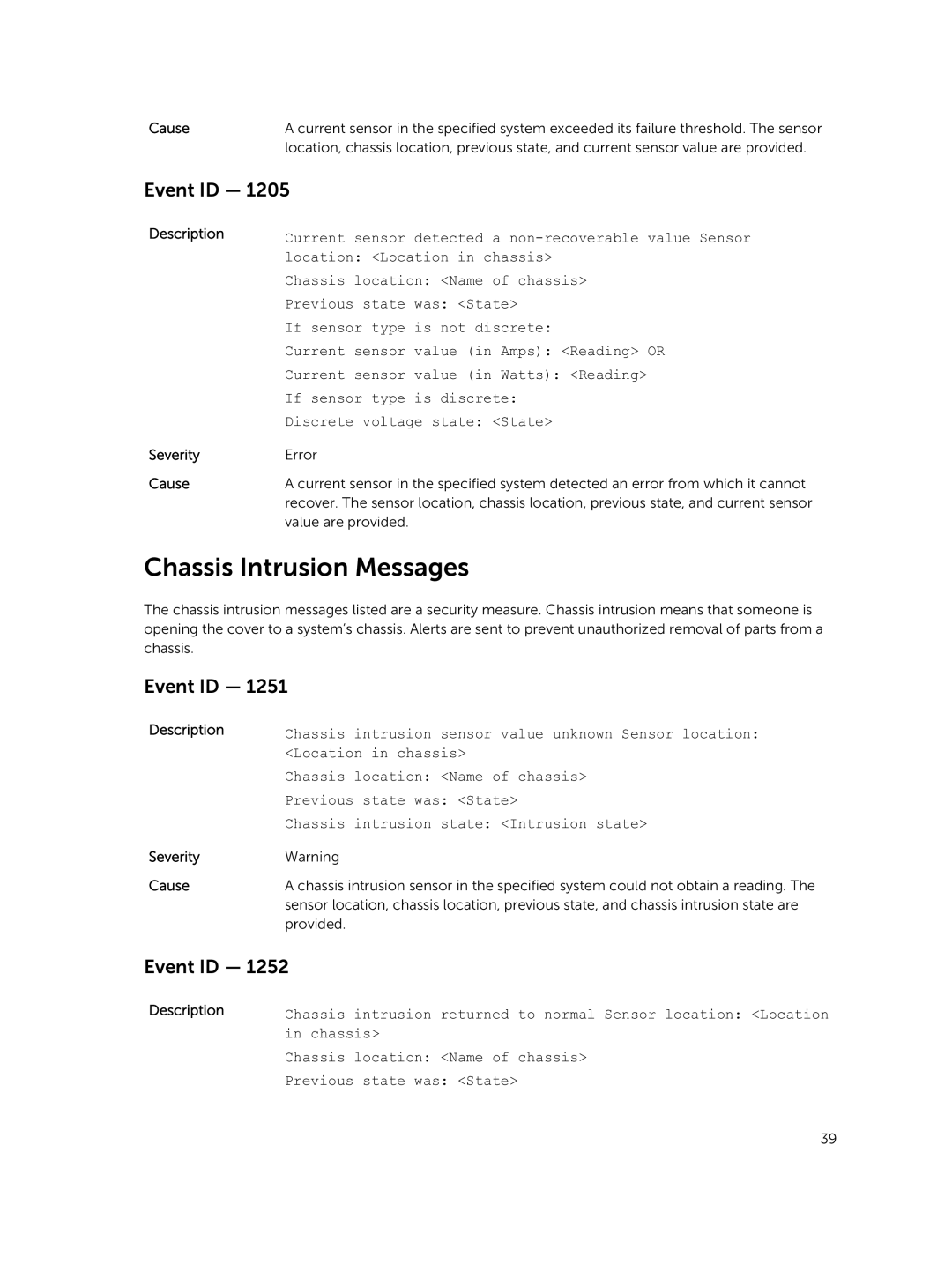 Dell 7.4 manual Chassis Intrusion Messages 