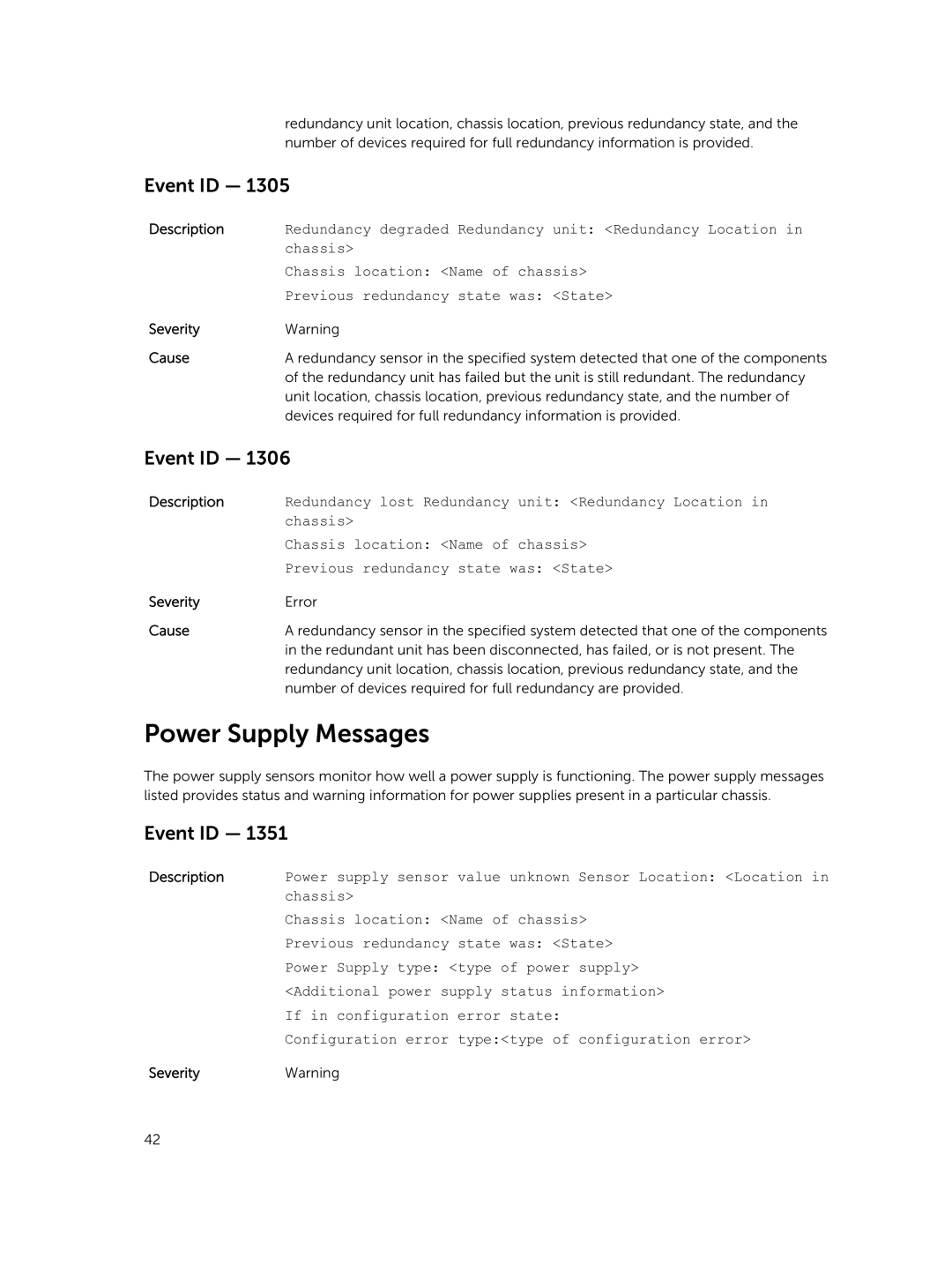 Dell 7.4 manual Power Supply Messages 