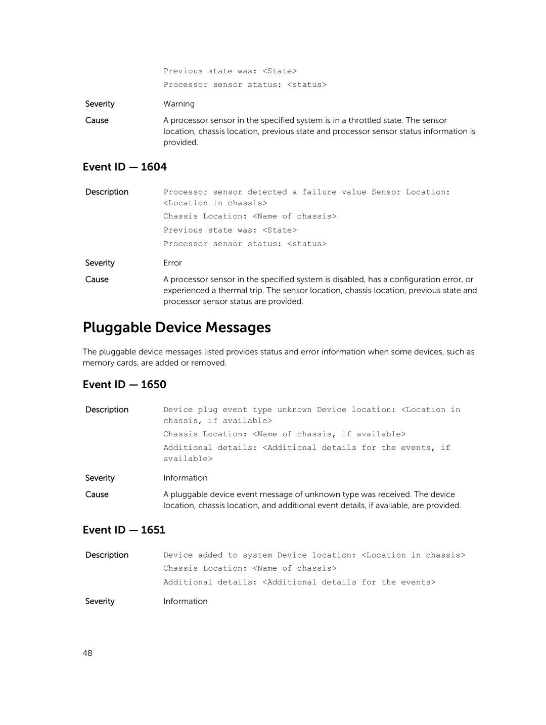 Dell 7.4 manual Pluggable Device Messages 