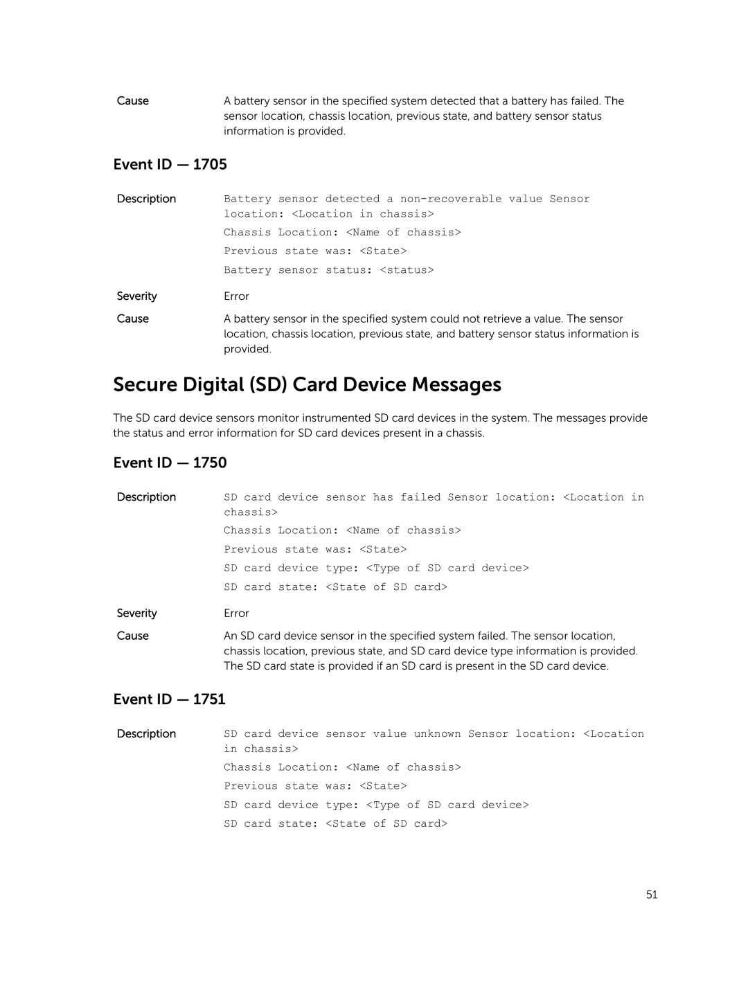 Dell 7.4 manual Secure Digital SD Card Device Messages 