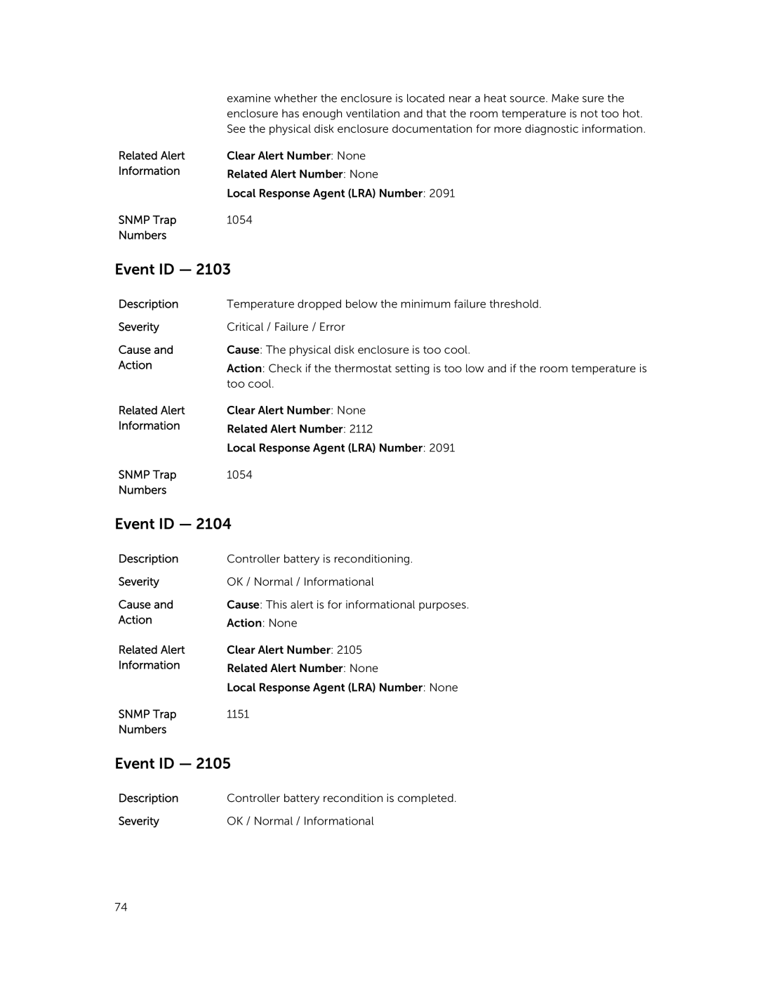 Dell 7.4 manual Temperature dropped below the minimum failure threshold 